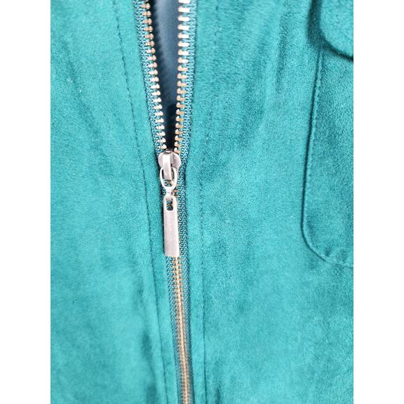 Studio Works Jacket Faux Suede Women's 18 Teal Green Preppy southwest Work - Picture 4 of 9